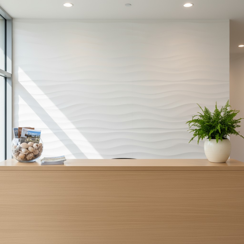 Um escritório moderno e charmoso com uma recepção natural e uma Mesa com Malaquitas e um Caracin teste, um prazer levar à ...